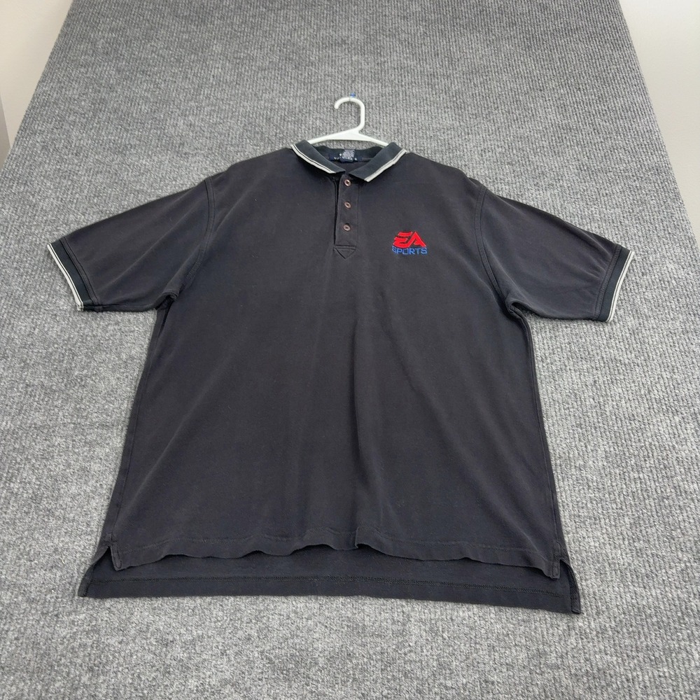 Vintage EA Sports Vantage Polo‎ Shirt Mens L Black Cotton Embroidered Gaming